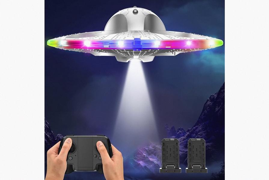 Foam UFO Drone for Kids – RC Plane with Colorful LED Lights, Remote Control Helicopter with Auto Hover, 2 Batteries (15 Mins Flight) product image