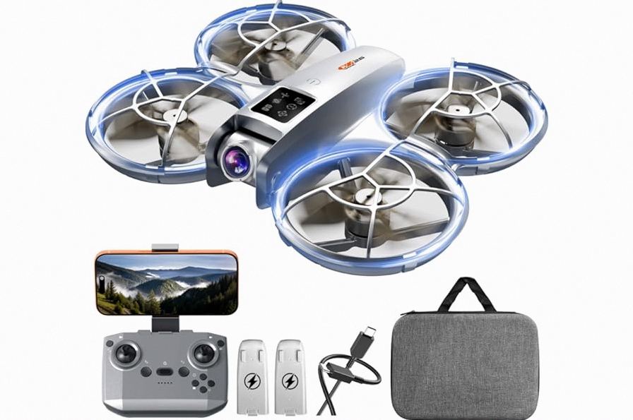 Drone with Camera - RC Quadcopter for Kids & Adults Beginners, with One Key Takeoff/Landing, Altitude Hold, Headless Mode, 3D Flip & Trajectory Flight, 3-Speed Mode, 2 Rechargeable Batteries & Carrying Case, Gray product image