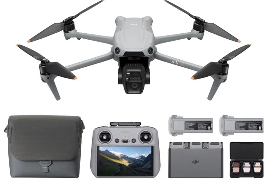 DJI Air 3S Fly More Combo (RC 2 Screen Remote Controller), Drone with 1" CMOS Wide-Angle & Medium Tele Camera for Adults, 4K/60fps, Omnidirectional Sensing & 3 Batteries for Extended Flight Time product image