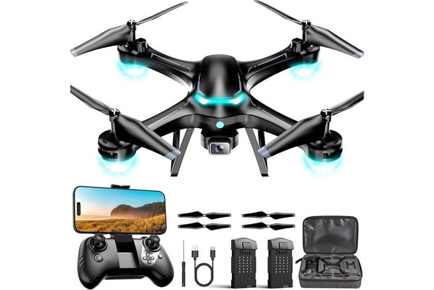 Drone with 1080P Camera for Beginners, Remote Control Quadcopter with Gestures Selfie, Altitude Hold, One Key Start, 3D Flips, 2 Batteries, Toy for Beginners, Black product image