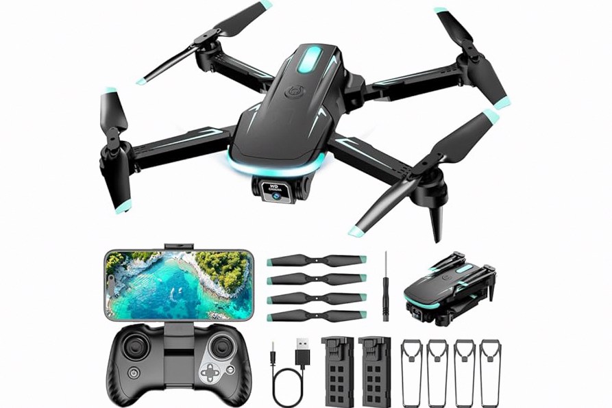 Drone with Camera 1080P HD, FPV Foldable Mini Drone for Beginners Kids Boys Girls, with 2 recharging Batteries, Carrying Case, One Key Start, Stable Hover, Trajectory Flight, Toys Gifts (Black) product image