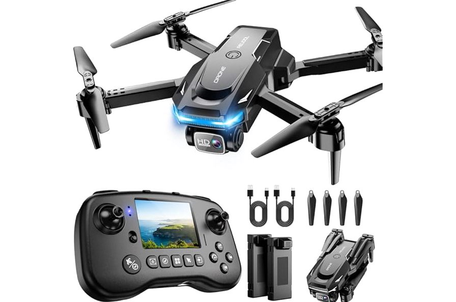 Drone with Camera - Drone with Screen on Controller for Beginners, Foldable Remote Control Quadcopter with Gesture Control, 3D Flip, One Key Start, Emergency Stop, 2 Batteries, Easier to use product image