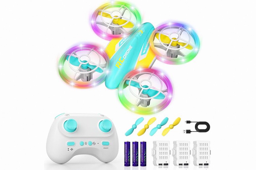 FUNPX LED RC Drone for Kids 6+, Christmas Birthday Gift for Boys & Girls with Remote Batteries, 360° Flip, High Speed Mode, 45 Min Flight Indoor and Outdoor Flying Toy - Blue Yellow product image