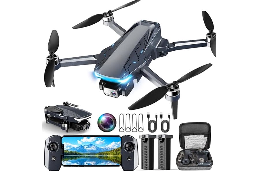 GPS Drone with Camera, 2K HD Drones for Adults, Foldable FPV Drone with GPS Auto Return, Follow Me, Circle Fly, Waypoint Fly, 5G Transmission, Gestures Selfie, Brushless Motor, 2 Batteries,Black Gray product image