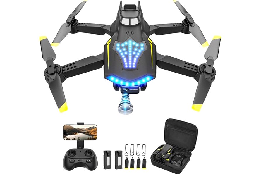 Flymevac Drone with Camera, Dual 720HD, Drone for Kids with Cool Lights, Gestures Control, Vertical Shooting, Waypoint Flight, Gravity Control, 3D Flip, 3-Speeds, Drones for Adults, Beginners, Kids product image