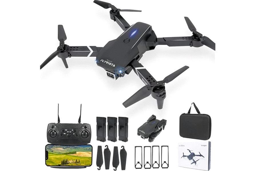FLYVISTA Mini Drone with Camera for Adults Kids, 1080P WiFi FPV Camera Drone with 3 Batteries, One-Click Take Off/Landing, Altitude Hold, Headless Mode, 360° Flips, 3-Gear Speeds, Emergency Stop, Carrying Case, Toys Gifts for Kids and Adults Beginner product image
