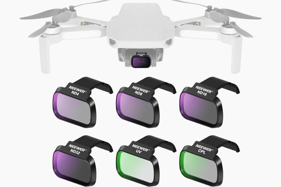 NEEWER 6 Pack ND Filter Set Compatible with DJI Mini 4K/2/Mavic/SE/2 SE, Drone Lens Accessories, Snap On CPL UV Neutral Density Filters ND4/ND8/ND16/ND32, Multi Coated HD Glass Gimbal Safe, FL-B31 product image